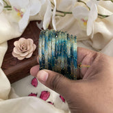 Vriksham Dual Tone Glass Bangle-Off White & Aqua Blue-Set of 12-G15822